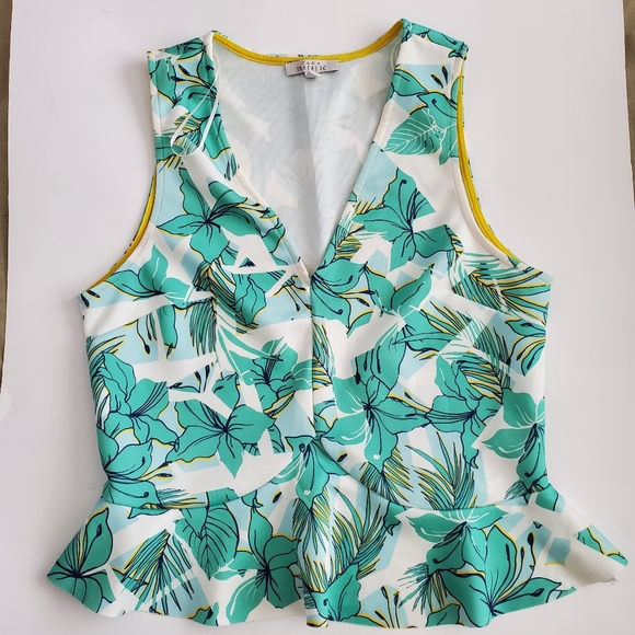 Zara Trafaluc Tropical Leaf Print Peplum Top, M - Picture 2 of 8